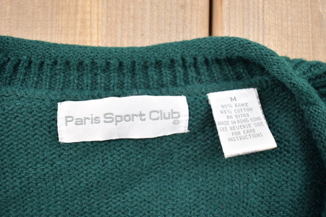 Vintage 1990s Paris Sport Club Knitted Cardigan Style Sweater / Vintage  Cardigan / Button Up / Abstract Pattern / Striped Knit Sweater