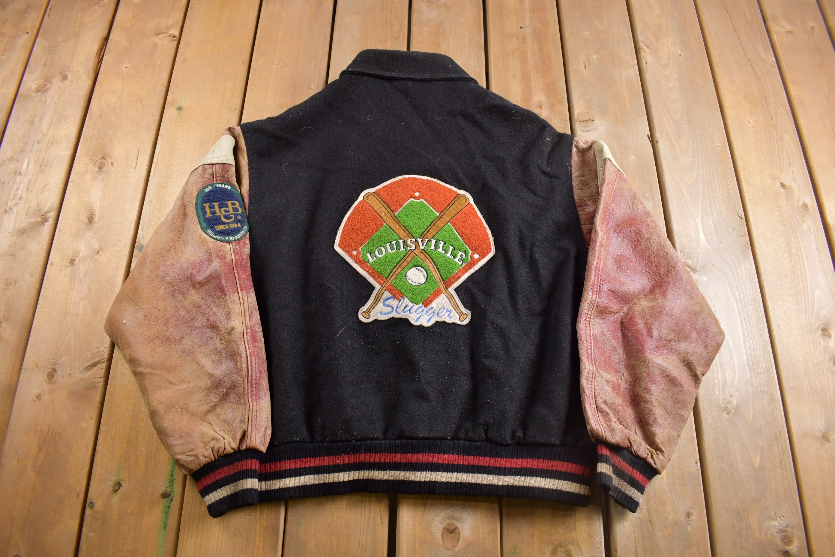 Vintage 1990s Louisville Slugger Baseball Leather Varsity Jacket / Emb