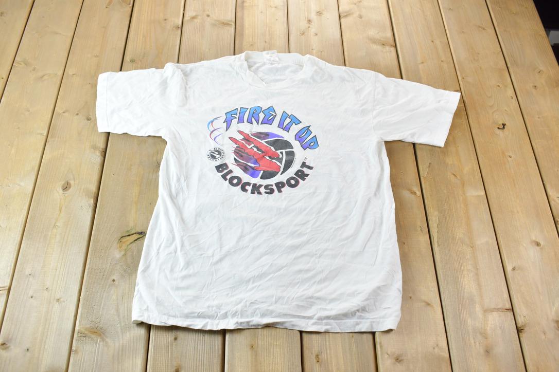 Vintage 1990s Single Stitch Blocksport Graphic Volleyball T-Shirt