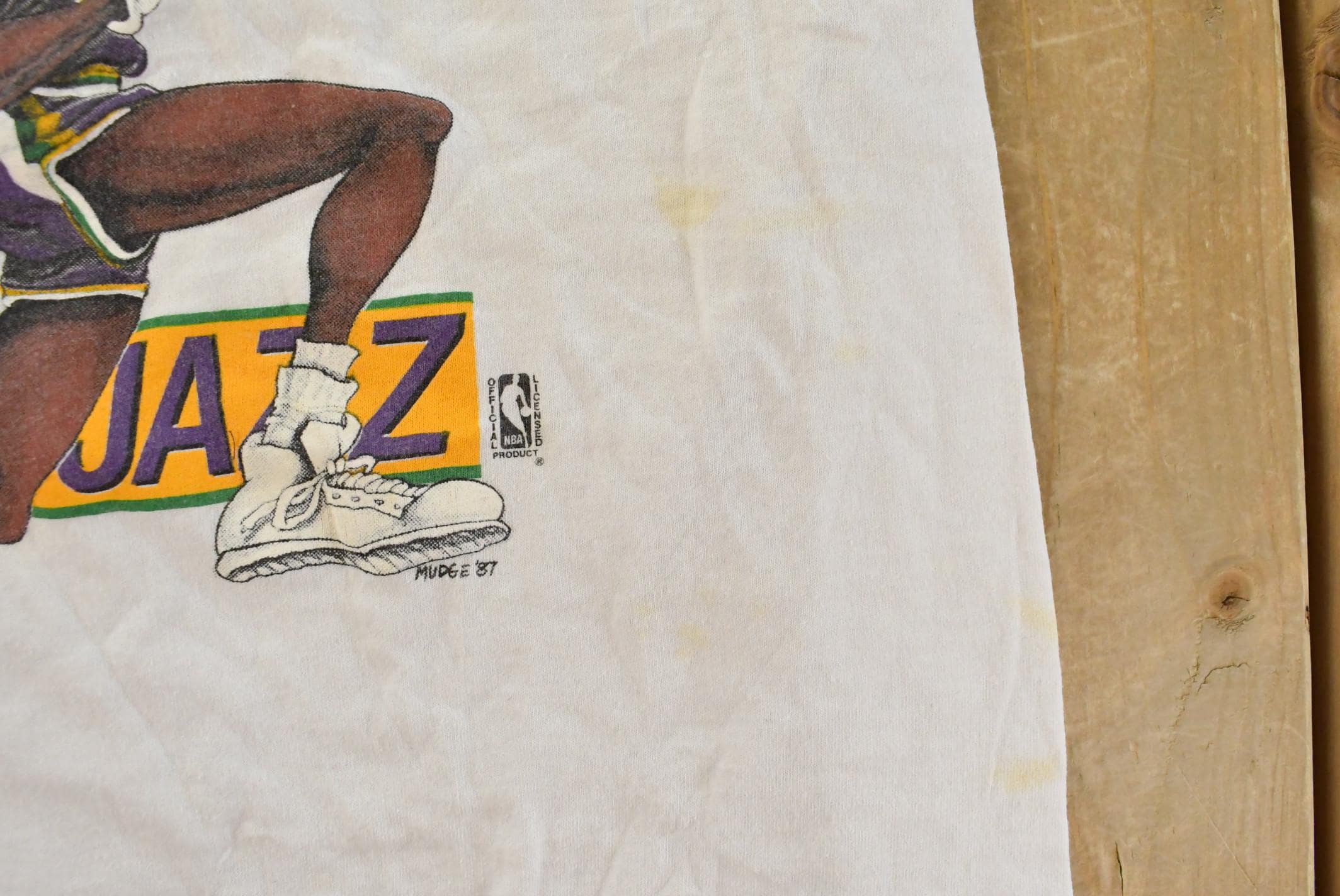 Vintage 1980s Karl Malone Utah Jazz NBA Caricature T-Shirt Mens S