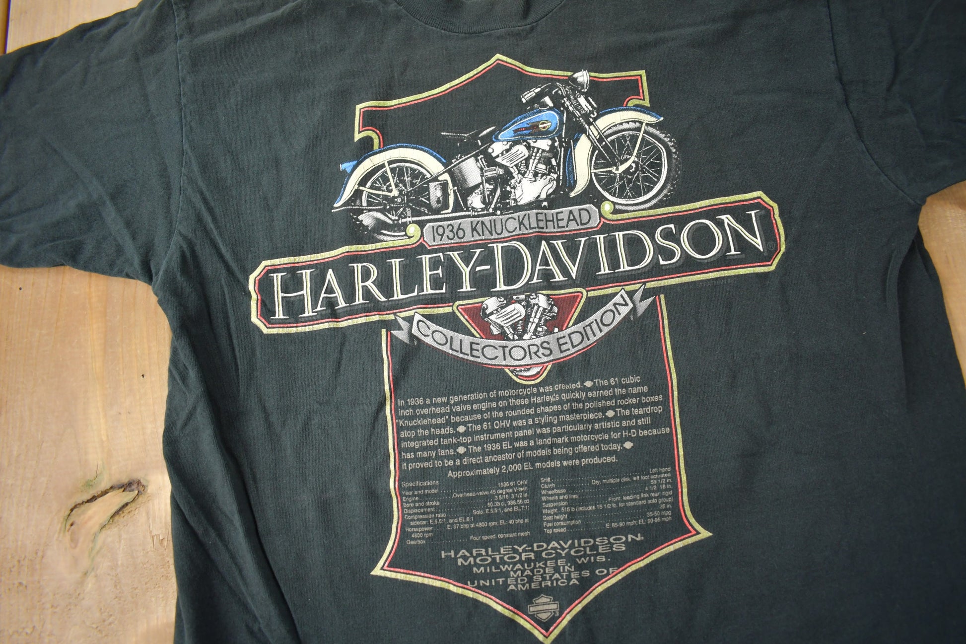 Vintage 1987 Harley Davidson Motorcycles Iron Block Adams Center New York Single Stitch Graphic T-Shirt Made In USA