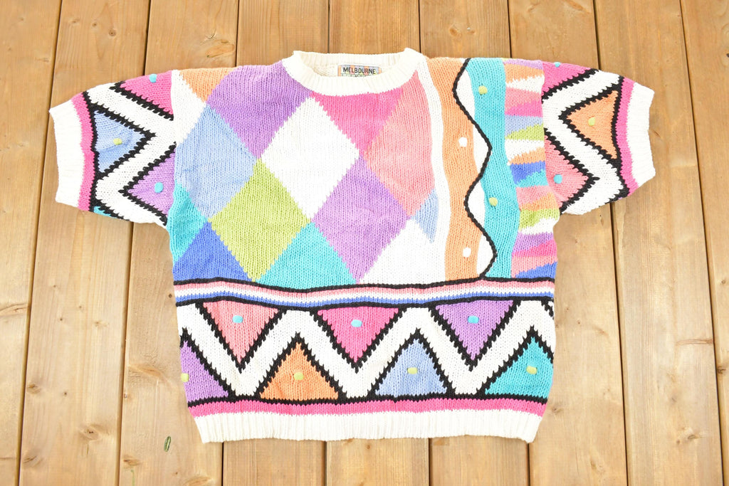 Vintage 1990s Melbourne Elements Knit Abstract Pattern Crewneck Sweater Womens M