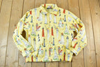 Vintage 1990s Yellow Lighthouse AOP Zip Up Shirt