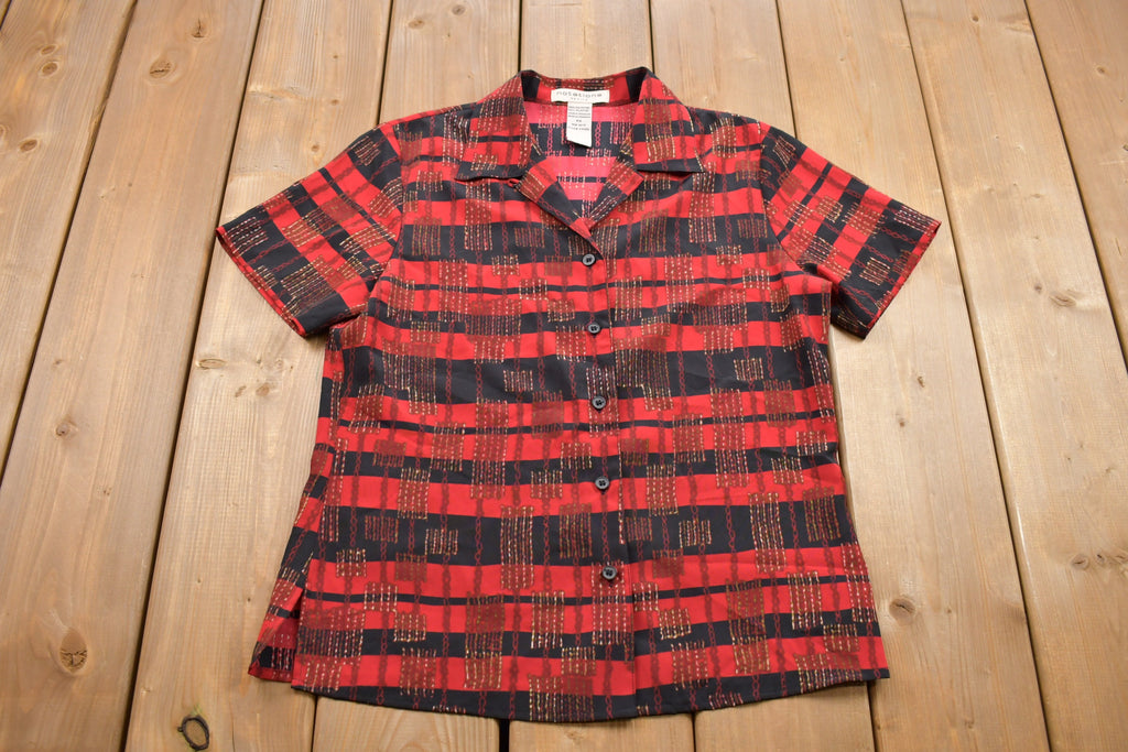 Vintage 1990s Notations Women's Button Up Shirt / Abstract Pattern / Casual Shirt / Formal Shirt