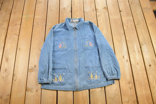 Vintage 1980s Passion 1 Embroidered Denim Jacket / Vintage Denim / Zip Up / Vintage Fall Outerwear / Fall Jacket / Jean Blazer