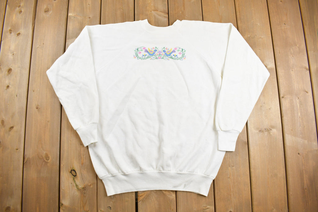 Vintage 1990s Cute Birdies and Flowers Embroidered Crewneck Sweatshirt