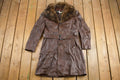Vintage 1980s Fur Collar Leather Full Length Coat