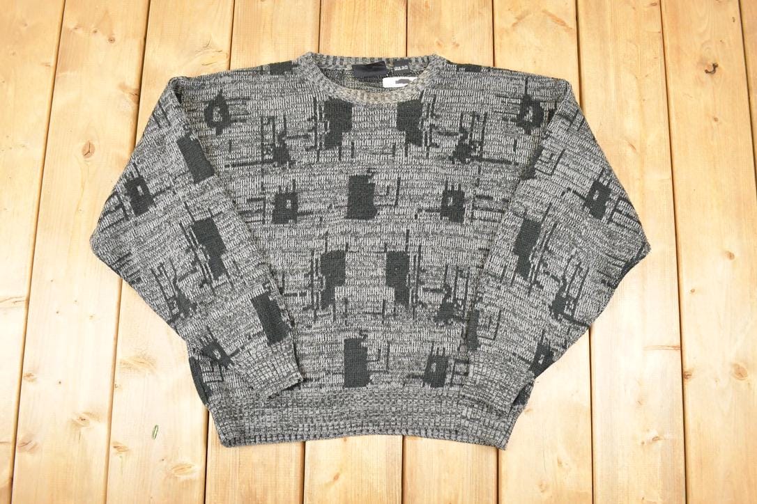 Vintage 1990s Chauvin Abstract Knit Crewneck Sweater Men's L