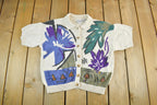 Vintage 1990s Floral Knit Cardigan Sweater Short Sleeve Women's S-M