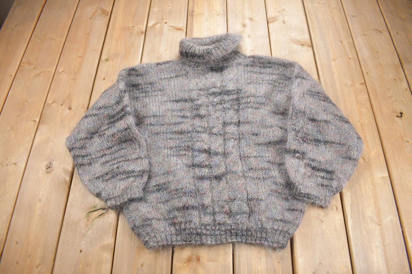 Vintage 1980s Mohair Knit Turtleneck Sweater / Vintage 80s Turtleneck / Pattern Sweater / Pullover Sweatshirt