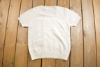 Vintage 1990s Knitted Short Sleeve Crewneck Sweater / Cute / Vintage 90s Crewneck / Knit Crewneck / White