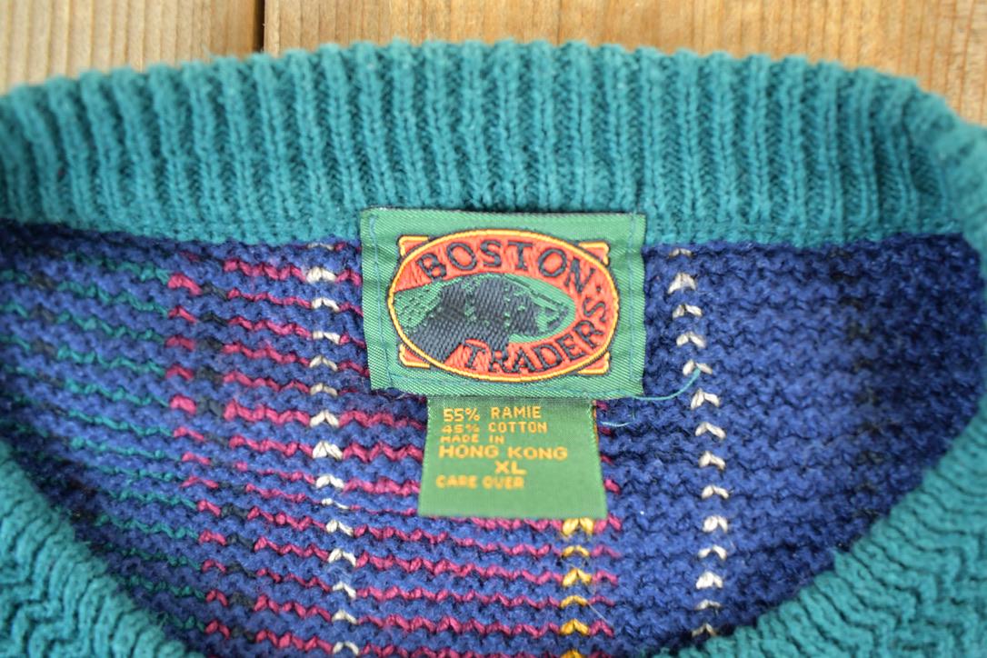 Vintage 1990s Boston Traders Knit Abstract Pattern Crewneck Sweater Mens M