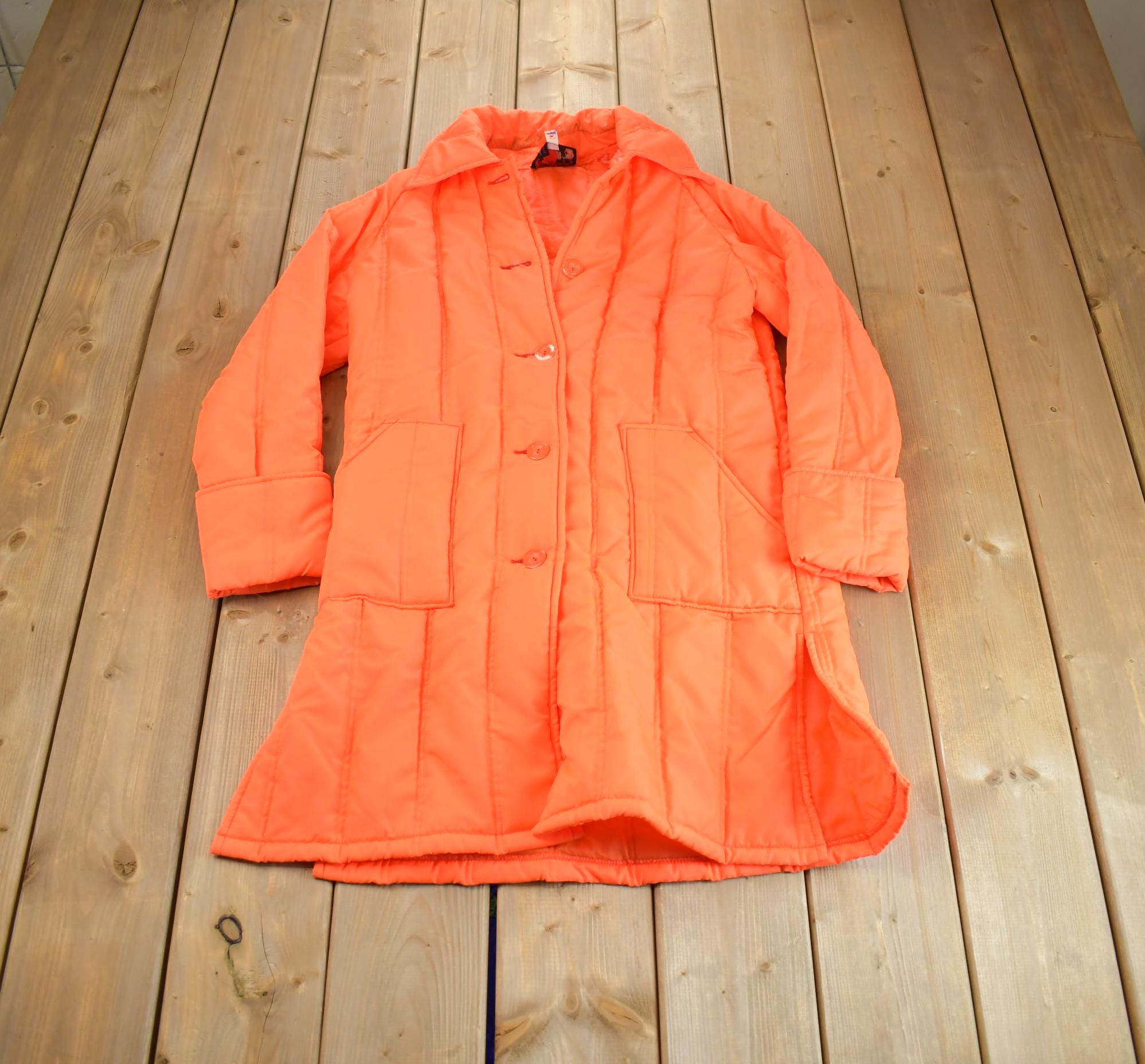 Vintage 1990s Warm Wear Japanese Fluorescent Orange Puffer Jacket