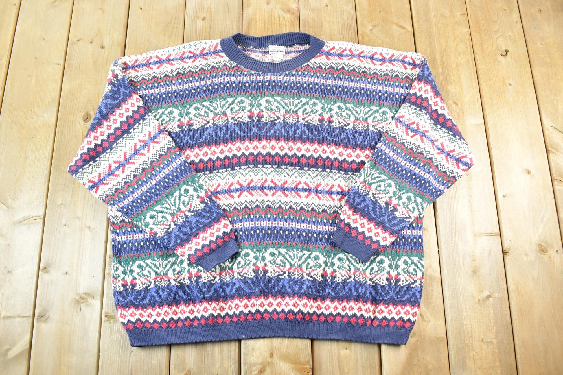Vintage 1990s Cabin Creek Women's Knit Abstract Pattern Crewneck Sweater Womens XXL