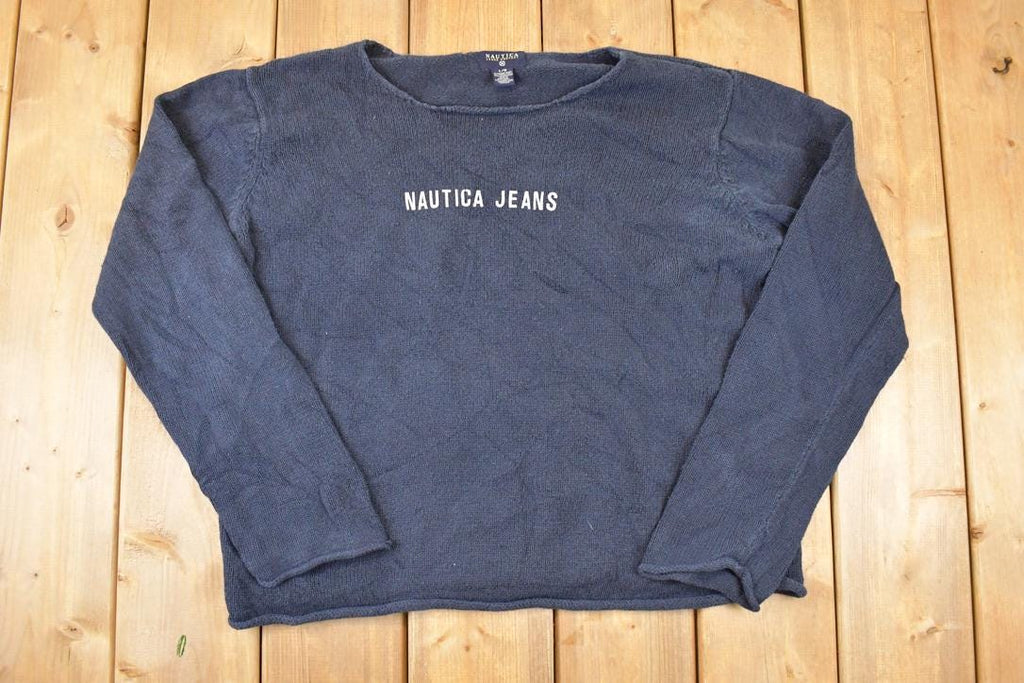 Vintage 1990s Nautica Jeans Company Screen Print Knit Crewneck Sweater Women's L