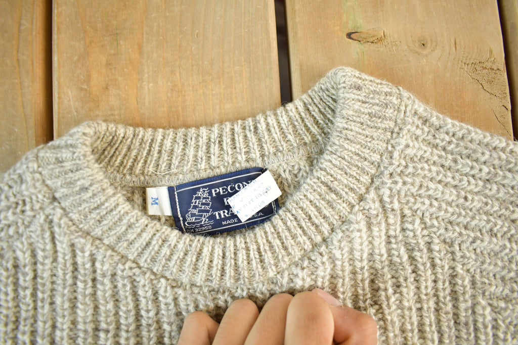 Vintage 1980s Peconic Bay Traders Fisherman Ribbed Wool Knit Sweater Men's Small