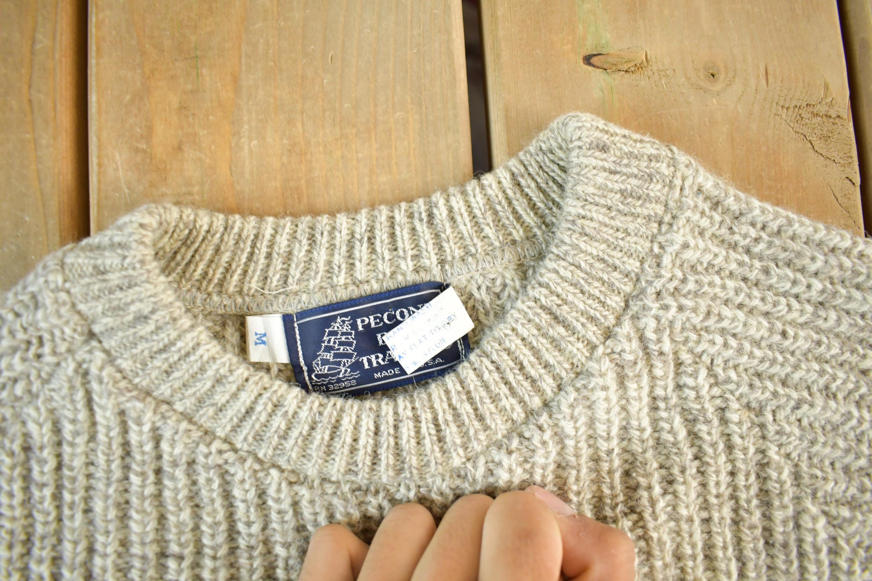 Vintage 1980s Peconic Bay Traders Fisherman Ribbed Wool Knit Sweater Men's Small