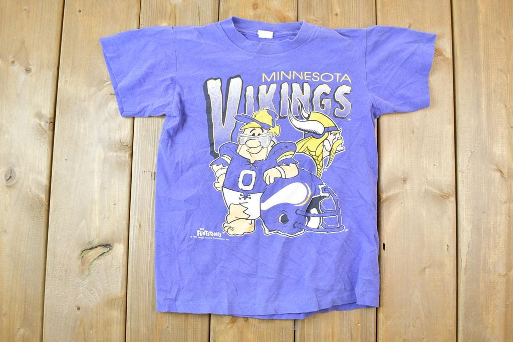 Vintage 1990s Youth Minnesota Vikings Flintstones NFL Graphic T-Shirt