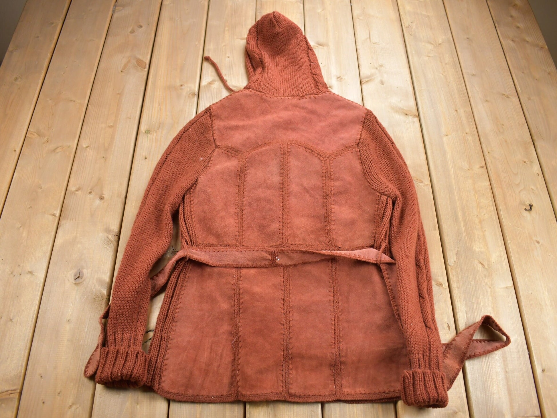 Vintage 1980s 3D Cable Knit Cowhide Leather Jacket