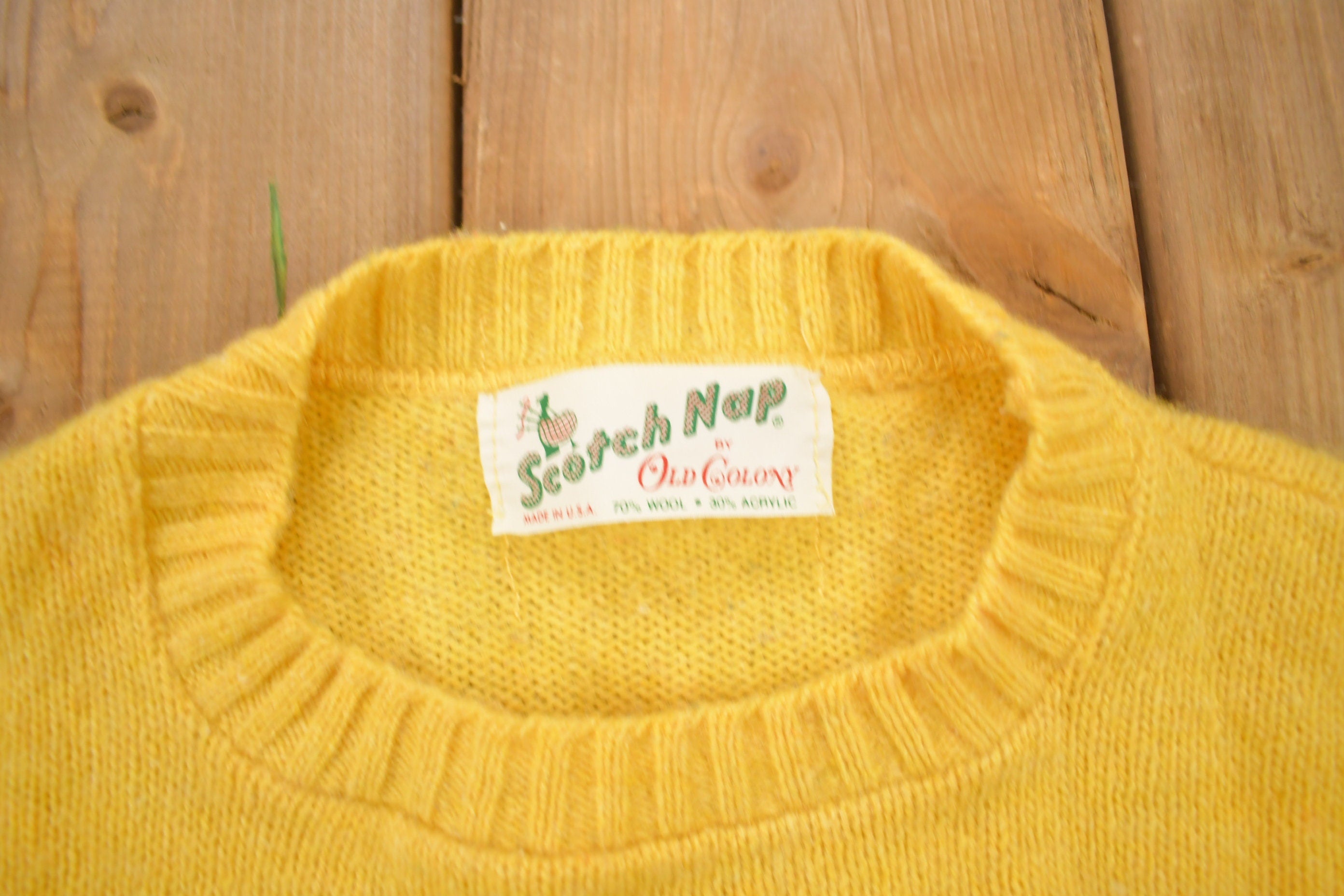 Vintage 1980s Scotch Nap By Old Colony Yellow Knitted Crewneck Sweater