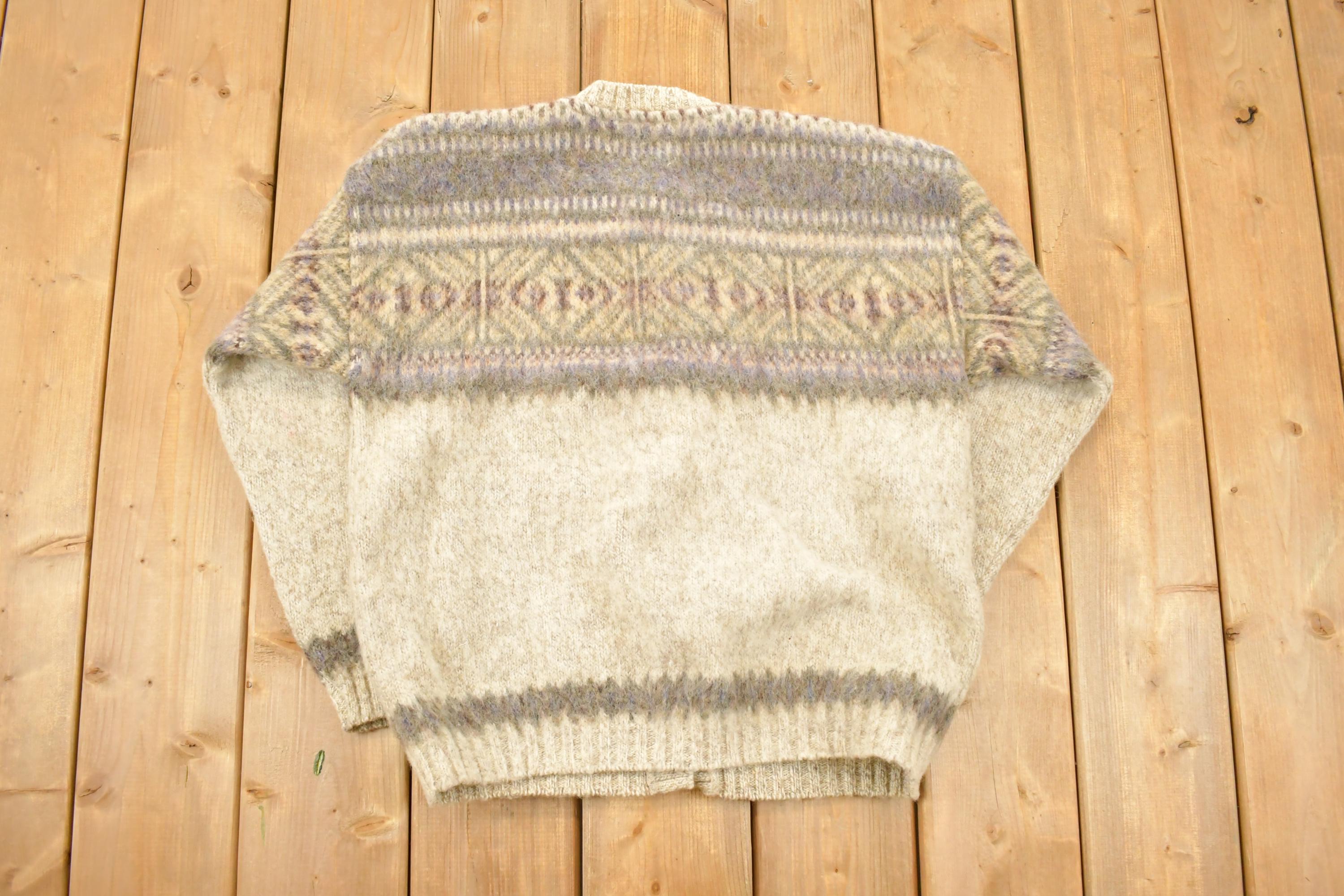Vintage 1990s Woolrich Abstract Wool Knit Cardigan Sweater Women's L