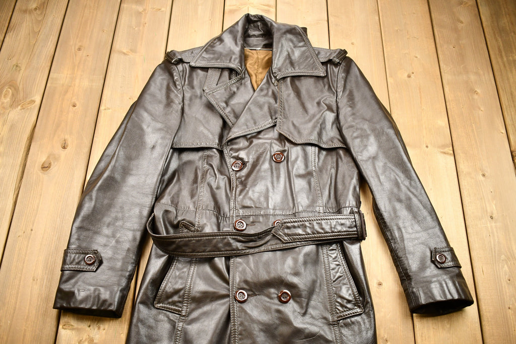 Vintage 1970s Full Length Brown Leather Trench Coat