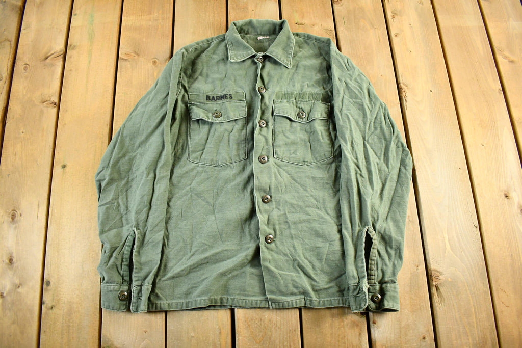 Vintage 1960s 1970s OG-107 Military Sateen Shirt Men's Large