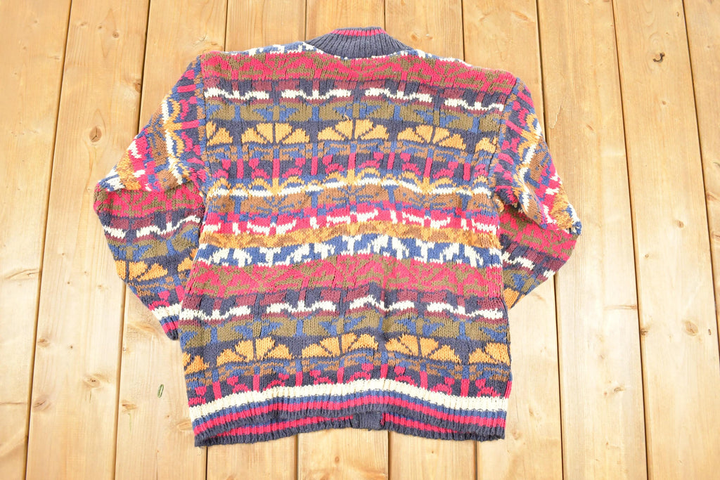 Vintage 1990s Counterparts Abstract Chunky Knit Cardigan Sweater Women's M