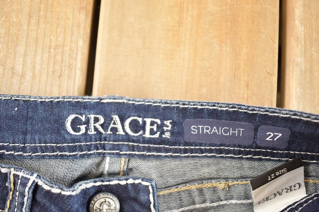 Vintage Deadstock Y2K Grace In LA Bedazzled Bootcut Low Rise Jeans Women's Size 27 x 32