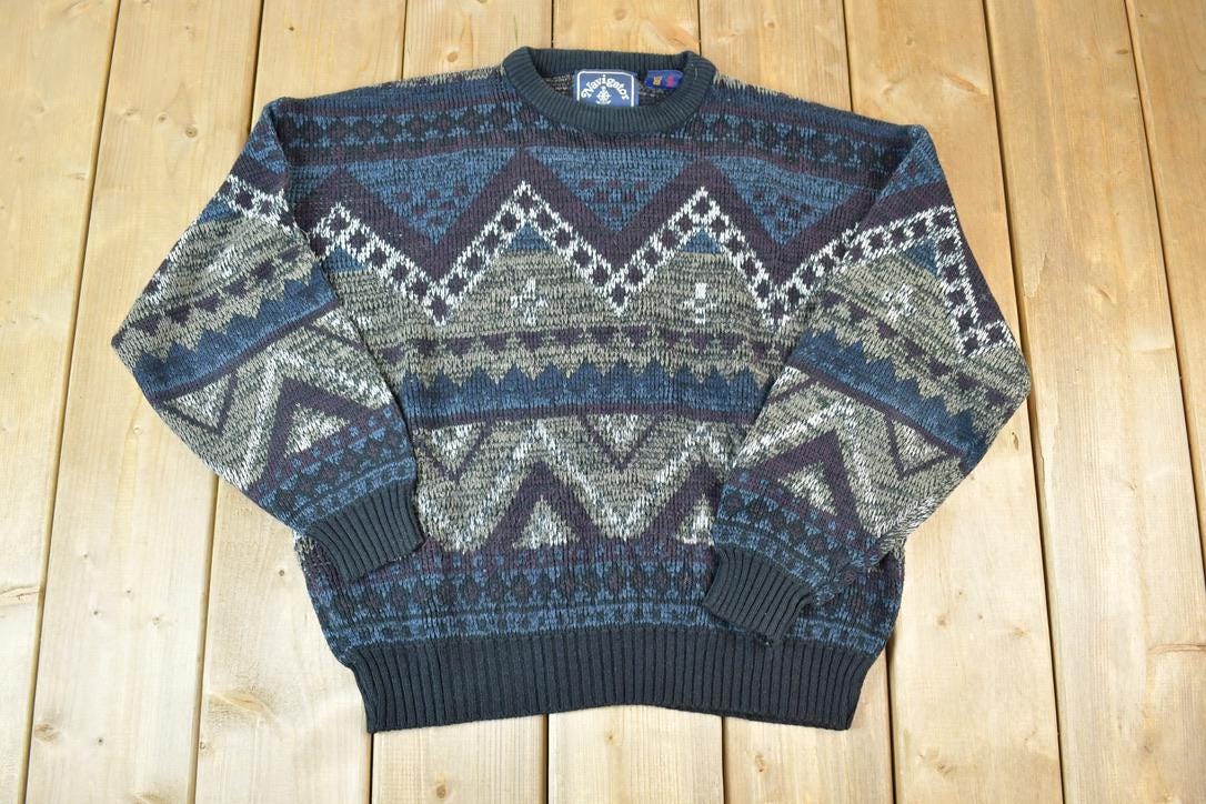 Vintage 1990s Navigator Knit Abstract Pattern Crewneck Sweater Made In 90s Crewneck