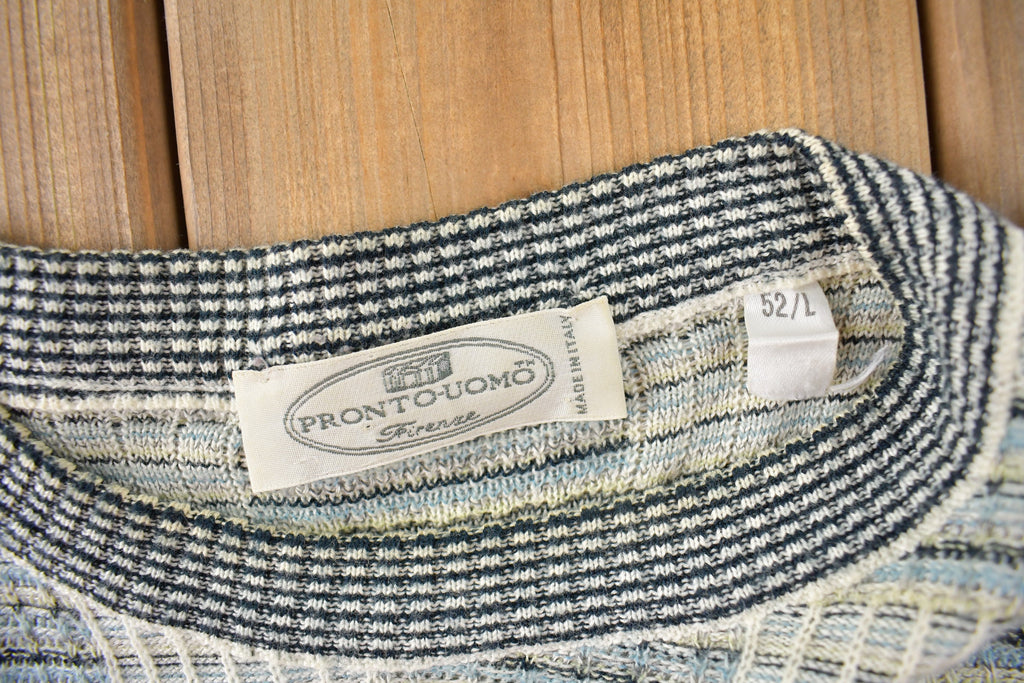 Vintage 1990s Pronto-Uomo Checkered Knit Crewneck Sweater Size L Made In Italy