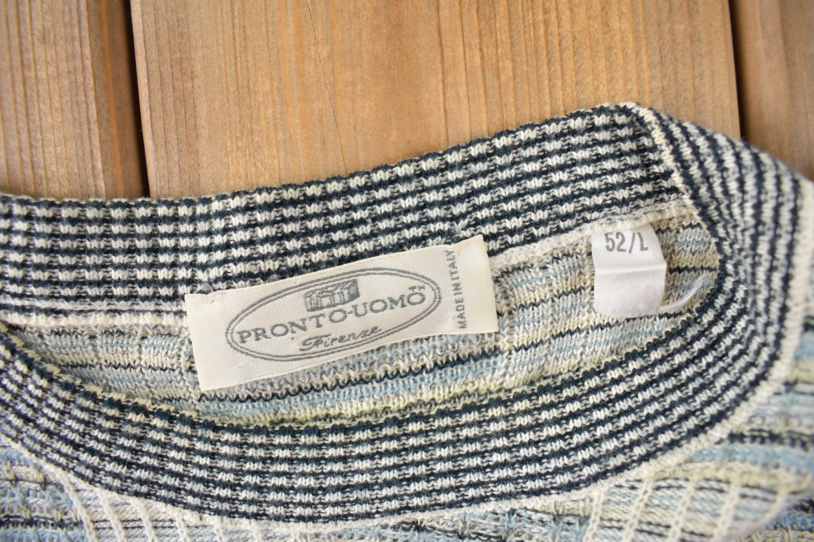 Vintage 1990s Pronto-Uomo Checkered Knit Crewneck Sweater Size L Made In Italy