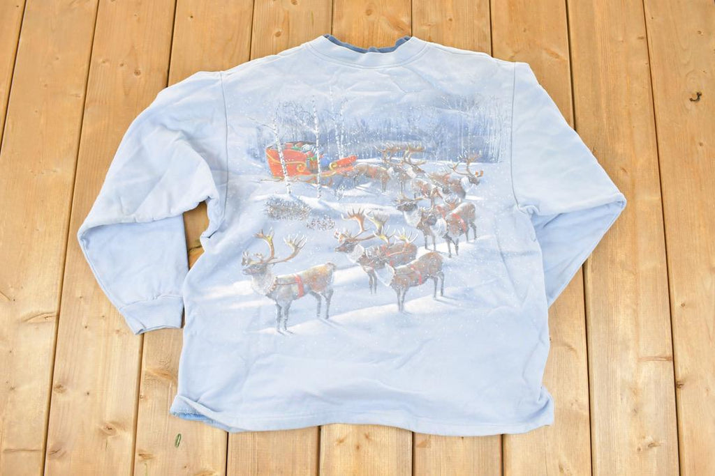 Vintage 1990s Artisans AOP Christmas Button Up Double Collar Crewneck Sweatshirt Men's M