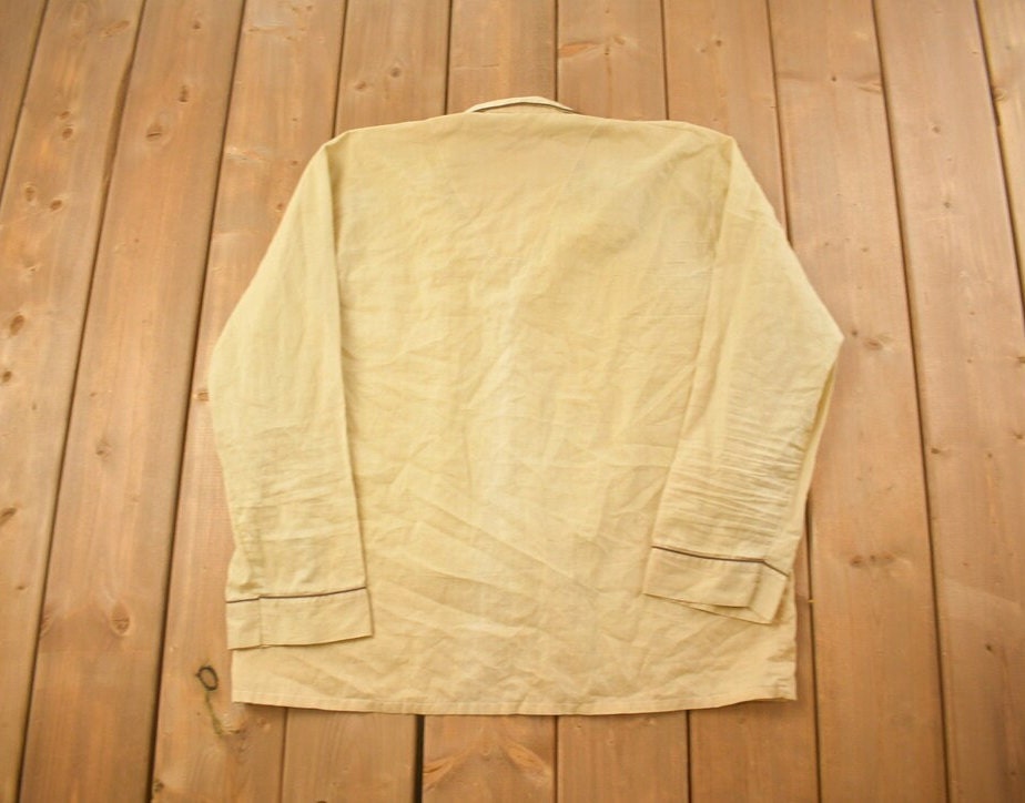 Vintage 1990s PCA Sleepwear Beige Button Up Shirt