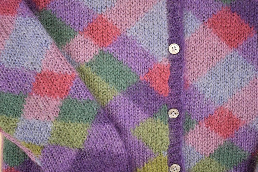Vintage 1990s Talbots Abstract Hand Knit Mohair Cardigan Sweater Women's L