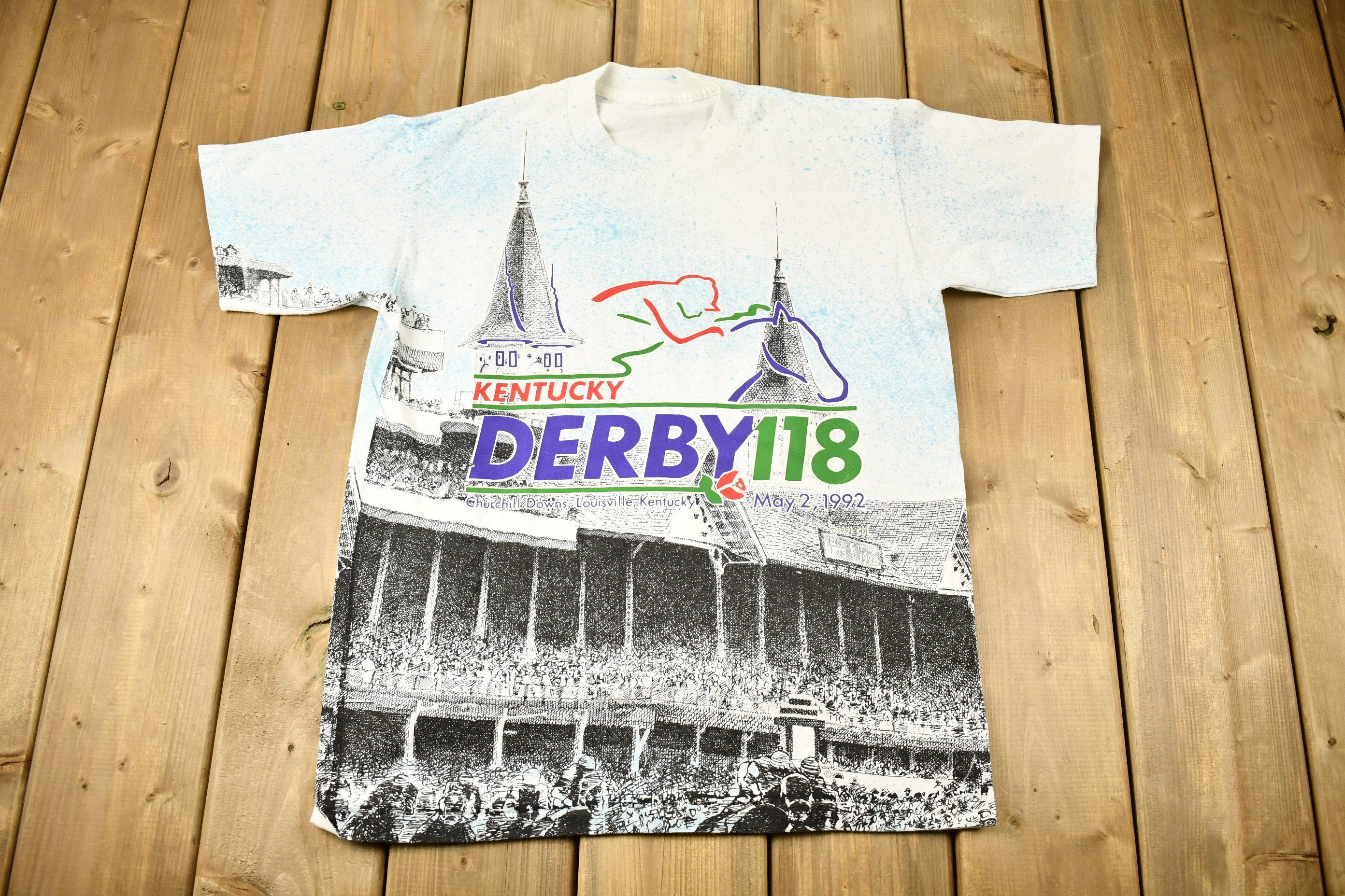 Vintage 1992 Kentucky Derby 118 All Over Print T-shirt