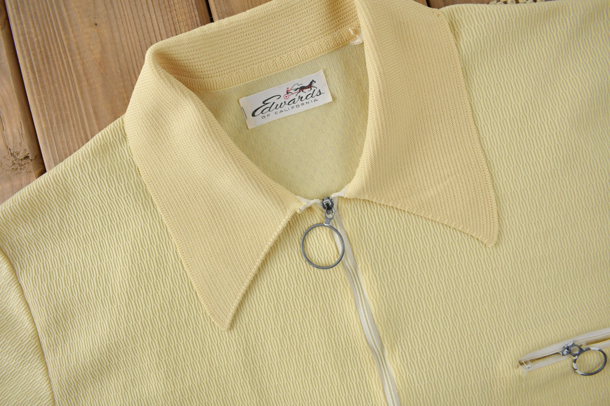 True Vintage 1960s Edward's Of California Half Zip Daggar Collar Shirt Size M