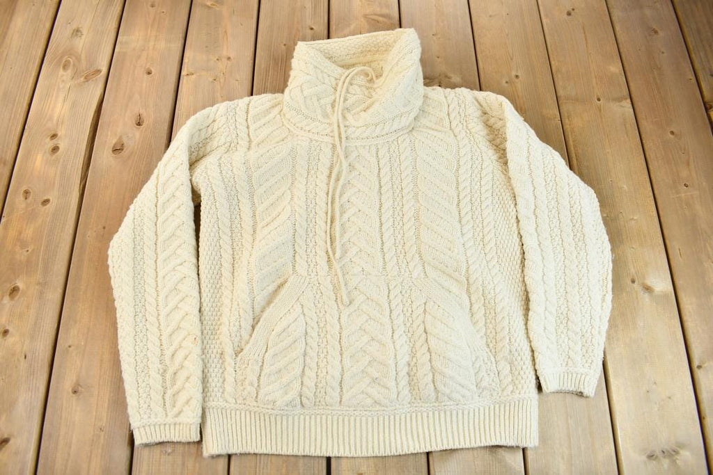 Vintage 1990s Aran Crafts 100% Merino Wool 3D Cable Knit Sweater /