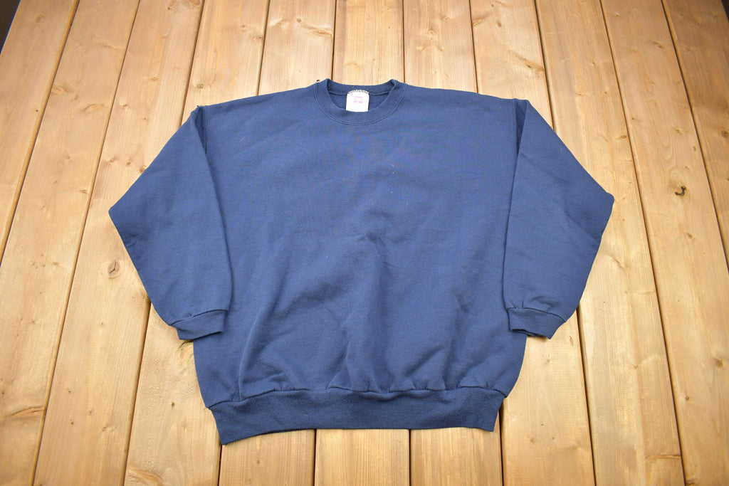 Vintage 1990s Navy Blue Blank Hanes Herway Crewneck Sweatshirt