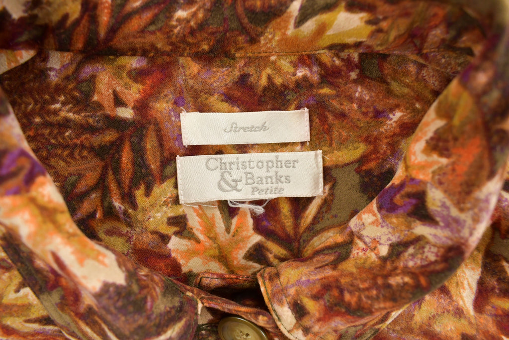 Vintage 1990s Christopher & Banks Women's Floral Falling Leaves Button Up Shirt