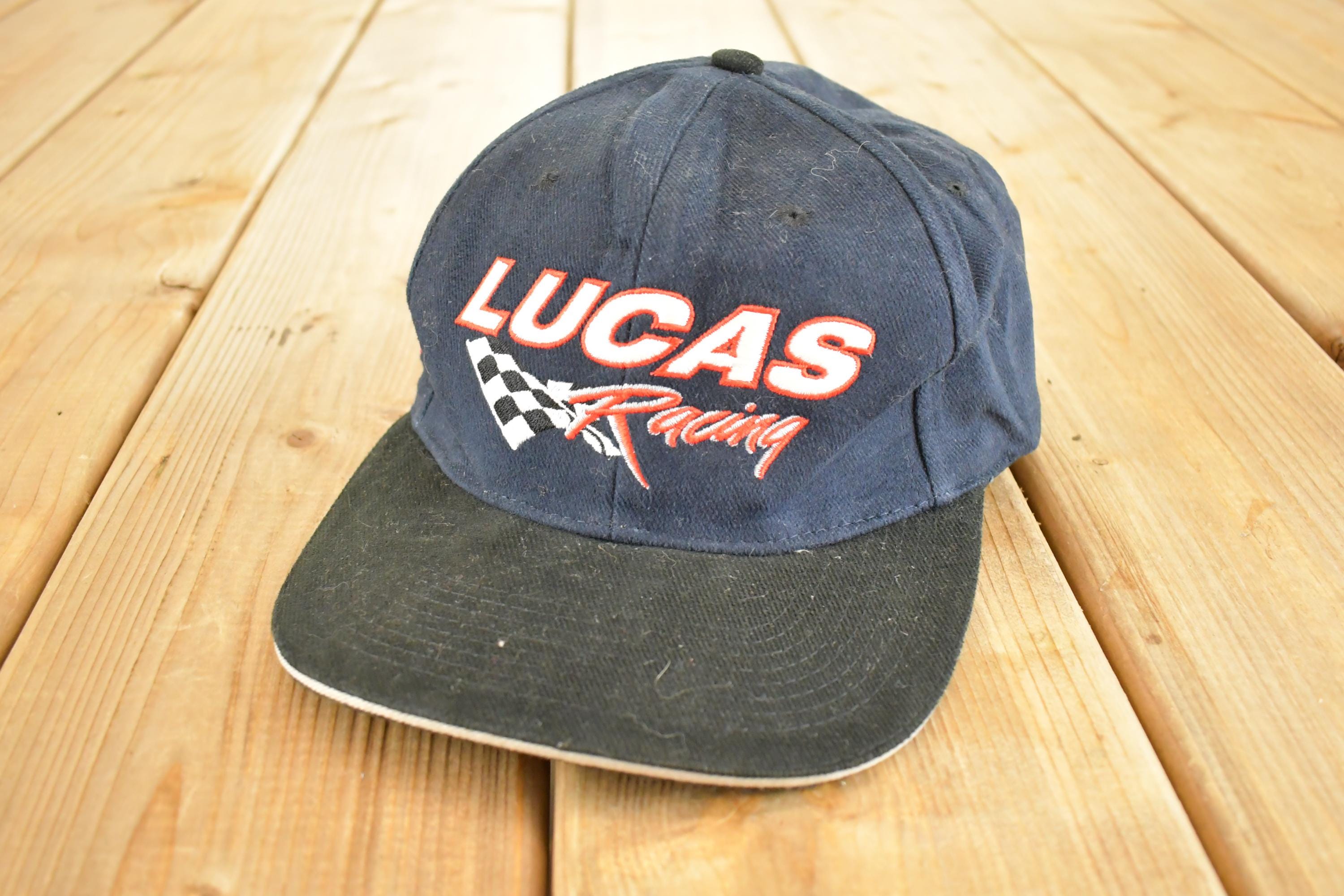 Vintage 1990s Lucas Racing Snapback Autograph Hat / 90's Embroidered Race Car Cap