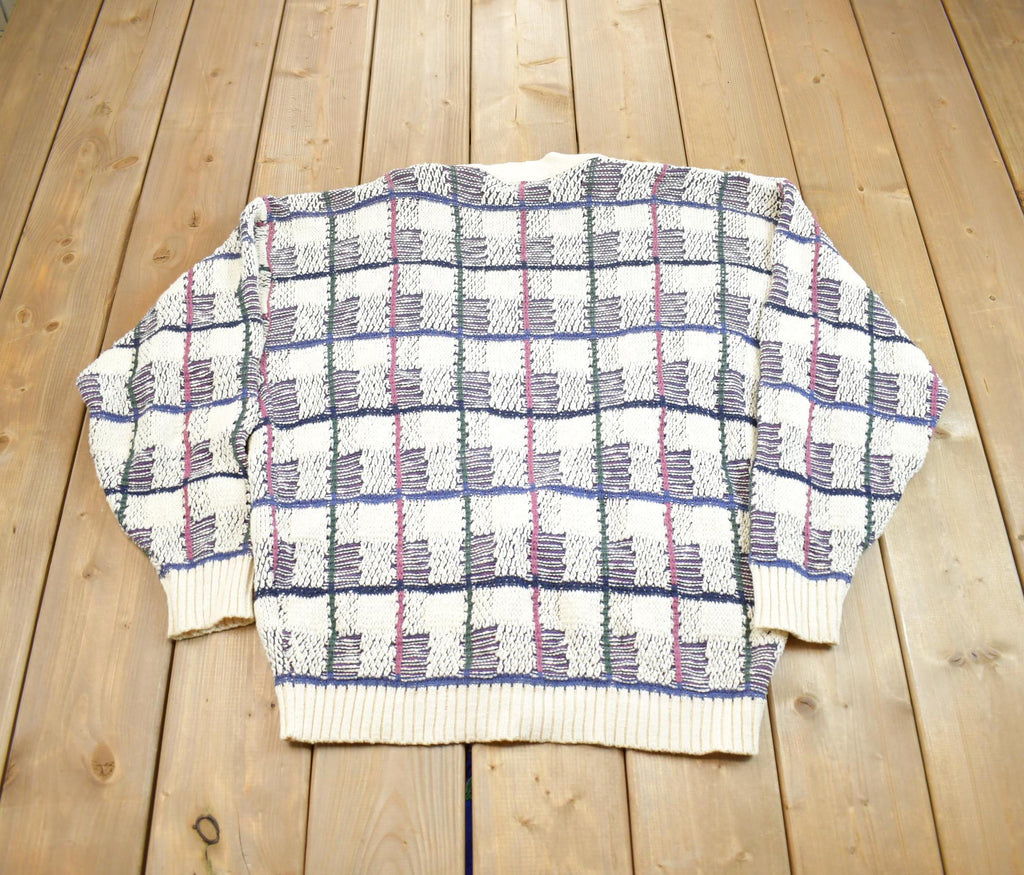 Vintage 1990s Crossings Knit Abstract Pattern Cardigan Sweater Made In USA
