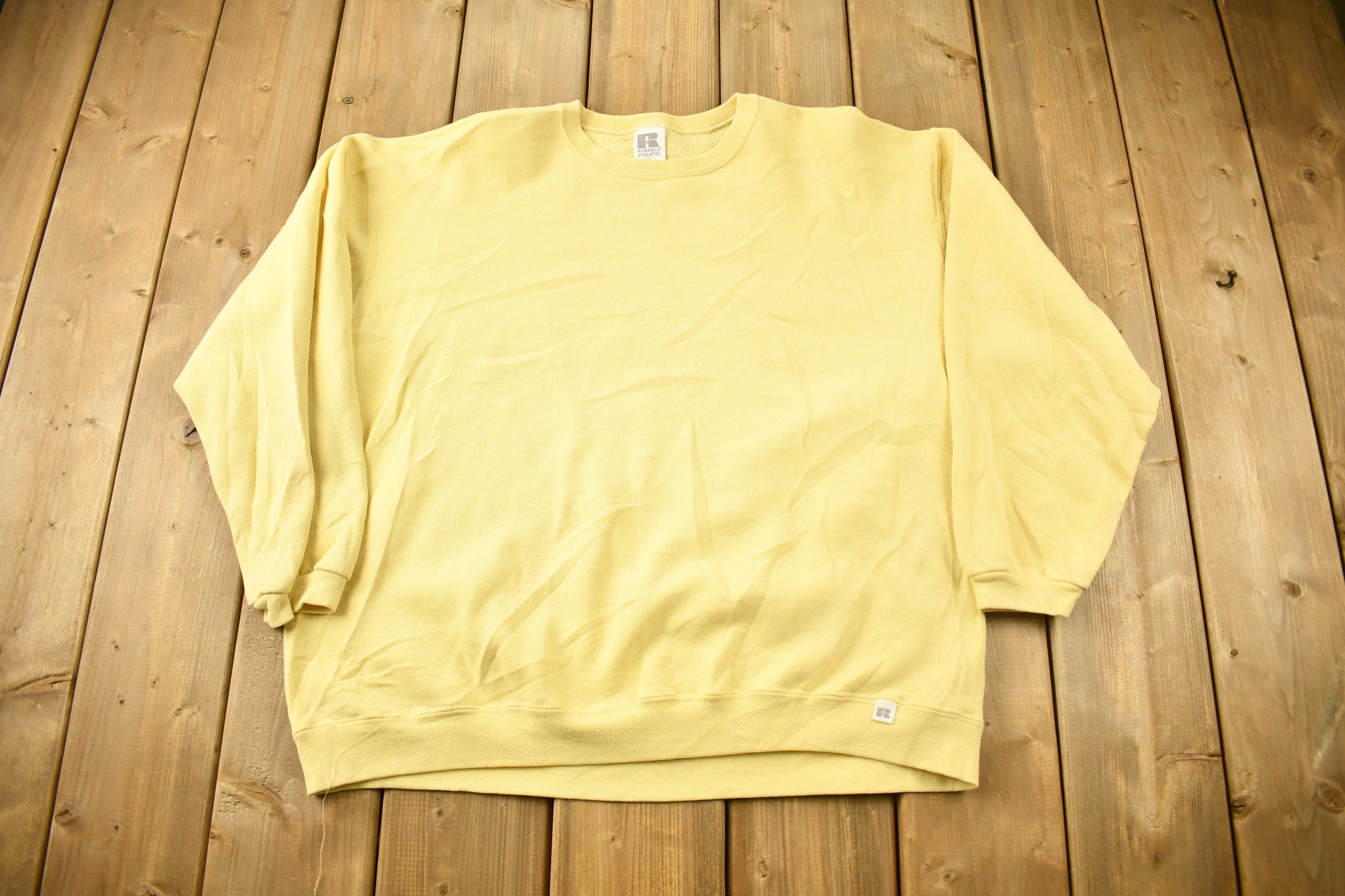Vintage 1990s Russell Athletics Yellow Blank Crewneck Sweatshirt