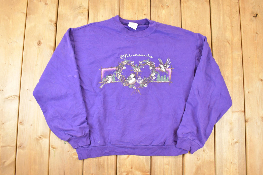 Vintage 1990s Minnesota Cute Love Birds Graphic Print Crewneck Sweatshirt Womens L