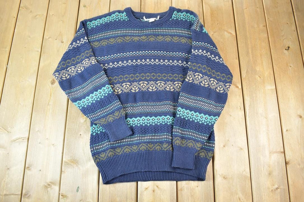 Vintage 1990s Sportswear Chunky Knit Abstract Pattern Crewneck Sweater Made In 90s Crewneck 100% Cotton