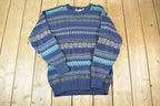 Vintage 1990s Sportswear Chunky Knit Abstract Pattern Crewneck Sweater Made In 90s Crewneck 100% Cotton
