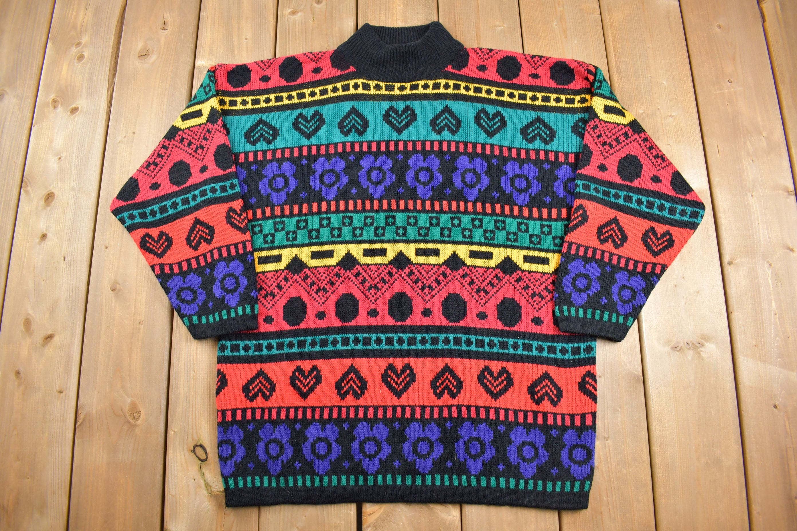 Vintage 1990s Knitted Colorful Crewneck Sweater