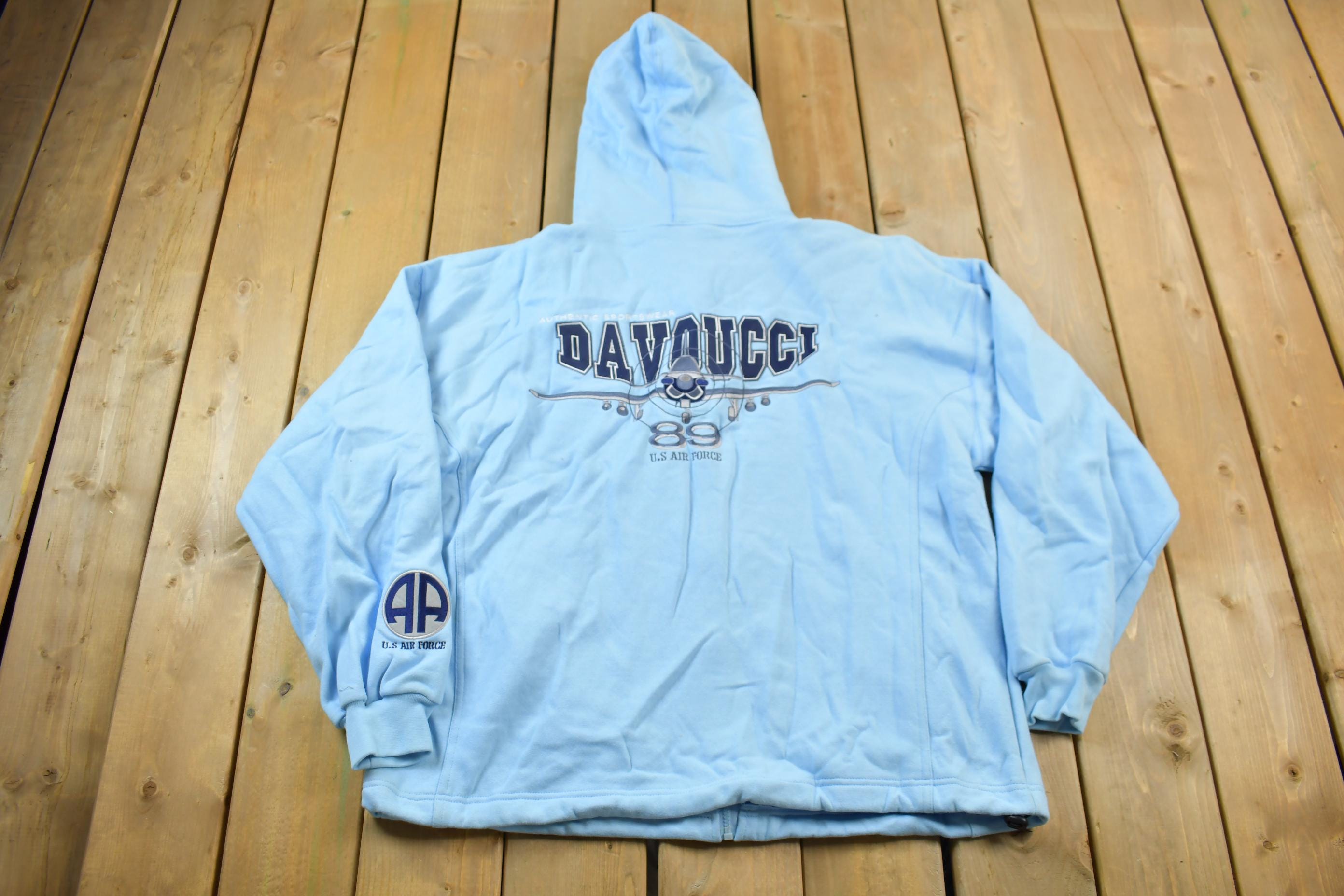 Vintage Deadstock Y2K Davoucci Embroidered Zip Up Hoodie Size XXL