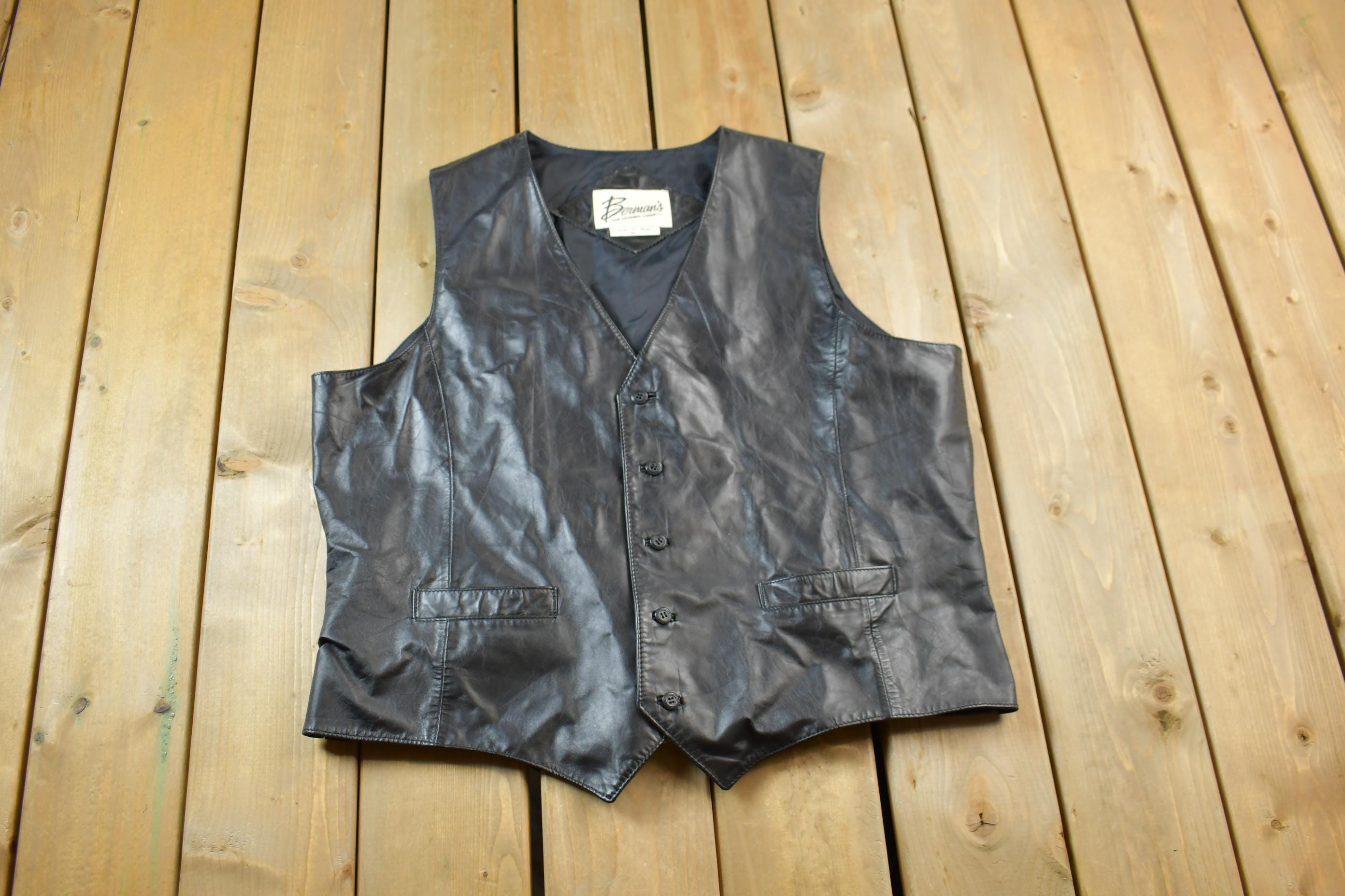 Vintage 1970s Berman's Black Leather Vest
