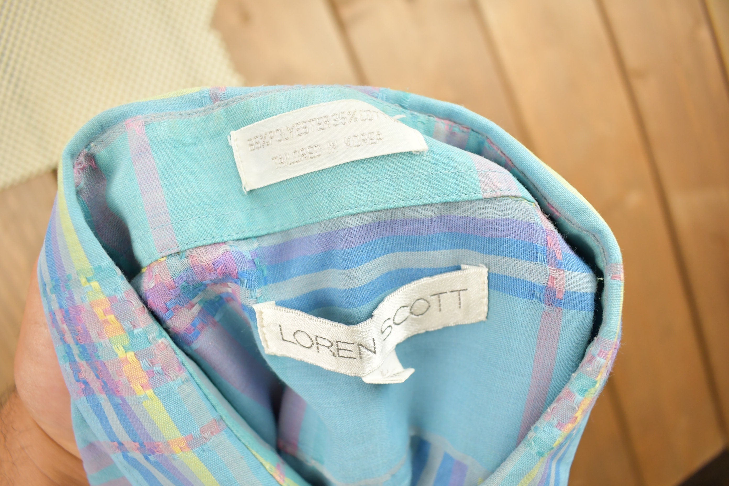 Vintage 1990s Lauren Scott Blue Plaid Short Sleeve Button Up Shirt / Short Sleeve Flannel / Casual Shirt / Formal Shirt / Essential